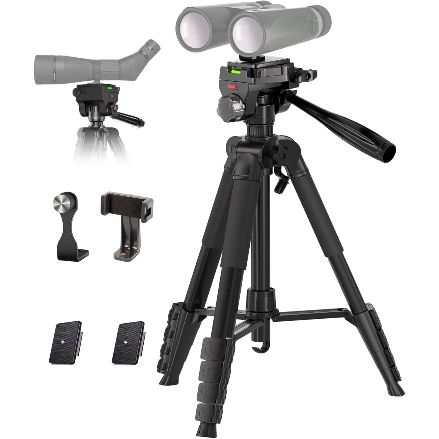Binocular Tripod, 72" Spotting Scope Tripod Stand with Binocular Adapter and 2 QR Plates, Travel Camera Stand with Phone Holder/Carry Bag, Compatible with Binoculars/Spotting Scope/Camera/Phone