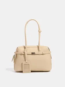 Minimalist Shoulder Tote Bag for Women, Structured Work Satchel with ID Tag, Sleek Leather Texture Everyday Purse for Women, Perfect for Office, Commuting & Everyday Use