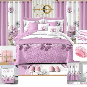 Luxury 30 King Bedsheet Set - 30 Pieces with Spread, Sheet, Pillowcases, and More - Purple Floral Design