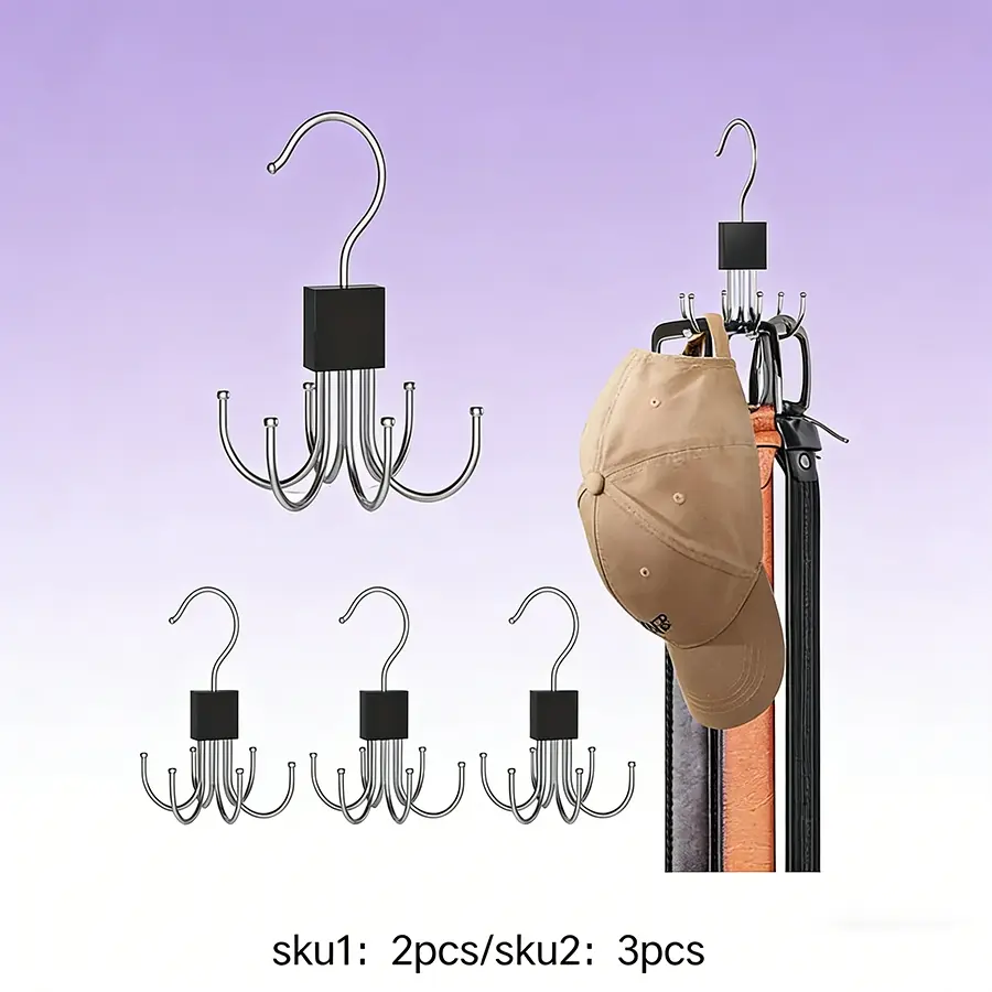 360° Rotatable Multi-Claw Hook, Multifunctional Hanger for Clothes, Belts, Scarves and Bags Storage, Purse Hook
