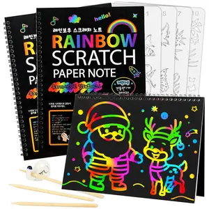 3 Piece Rainbow Scratch Art Paper Notebook Set, Spiral Bound Magic Scratch Book, Kids Craft Supplies, Christmas Party Gift, Sketch Pad, Durable Drawing Pad