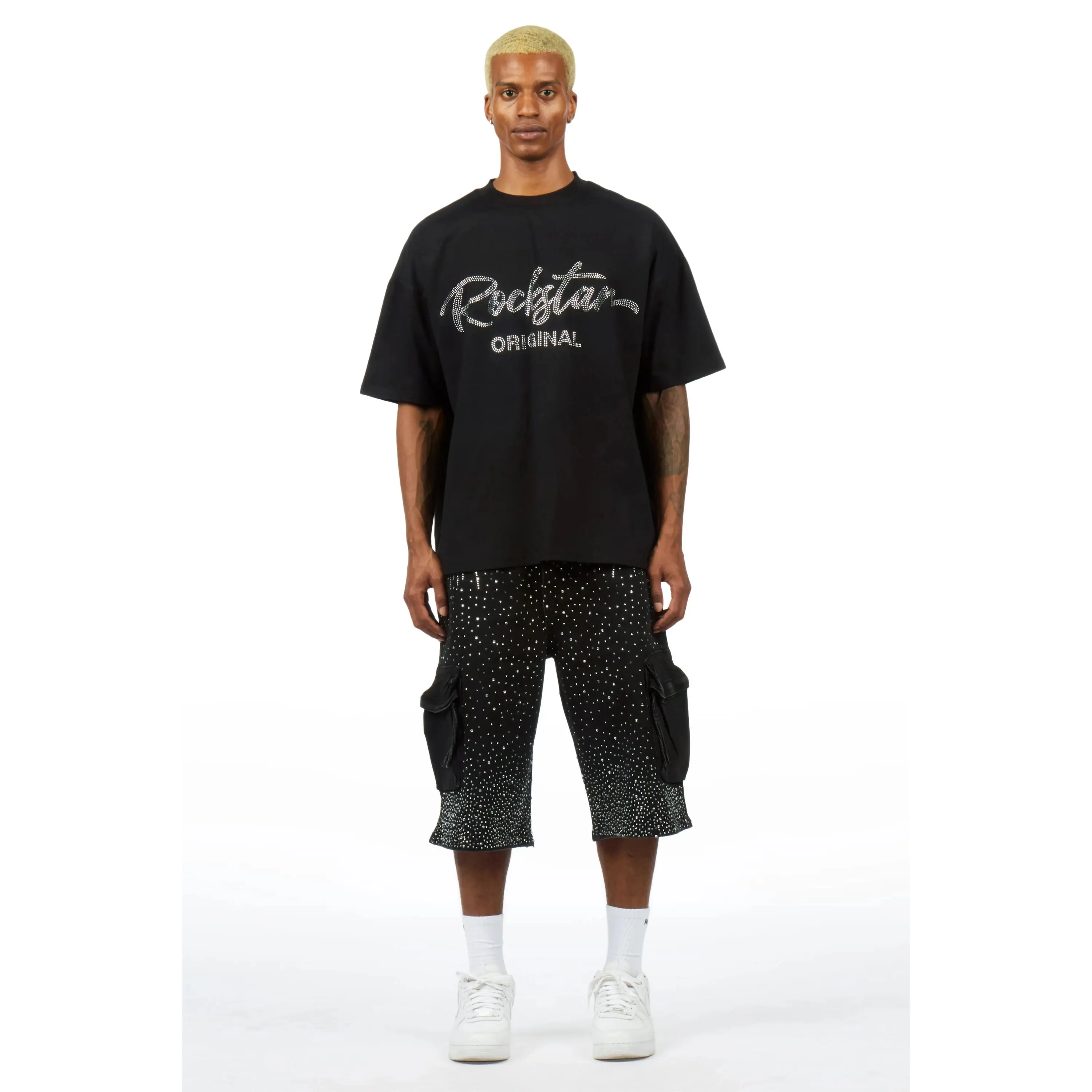 Keoni Black Rhinestone T-Shirt Denim Jort Set