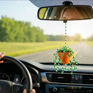 Sun Catchers Indoor Window, Beaded Plant Kit Gifts for Plant Lovers Beaded Succulent Plants Green Waterdrop Beads Suncatchers for Windows Hanging with Chain Home Garden Décor Car Hanging Ornament