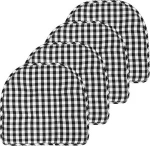 Tufted Memory Foam Chair Cushion Pads Non Skid Rubber Back U-Shaped 17" x 16" Seat Cover, Checkered Black/White 4 Count
