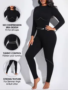 Women's Seamless Long Sleeve Shaping Jumpsuit, Yoga Jumpsuit, Full Body Compression Unitard, Tummy Control Base Layer, Athleisure & Layering, Shapewear, Knitting, Workout Jumpsuit, Stretchable Activewear, Sporty Jumpsuit, Sportswear Jumpsuits