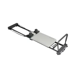 212 MAIN Foldable AeroPilates Reformer 287 - Black & Gray, Steel Frame, 3 Resistance Cords, Adjustable Headrest, Elegant Look