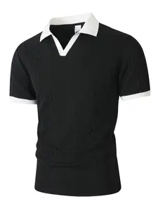 Premium Men's Short Sleeve Knitted Polo, Stylish Contrast Collar & Cuffs, Breathable Cable Knit, Versatile for Work & Leisure, Must-Have Summer Fashion for Men