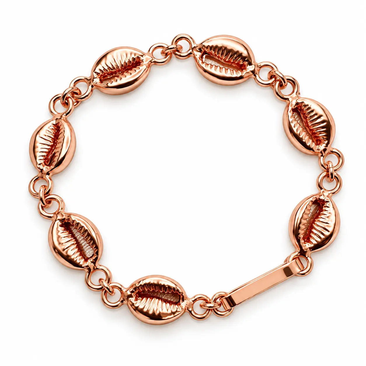 8 in 100% Solid Copper Cowrie Shell Bracelet, Fashion Costume Jewelry Bangle Accessory