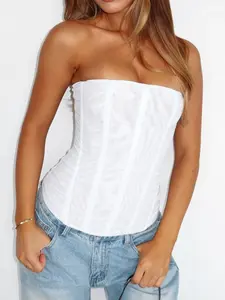 Women's Solid Color Steel Boned Corset Crop Cami Top, Fashionable Minimalist Tube Top for Daily Wear, Tight-fitting Shapewear for Women, Womenswear