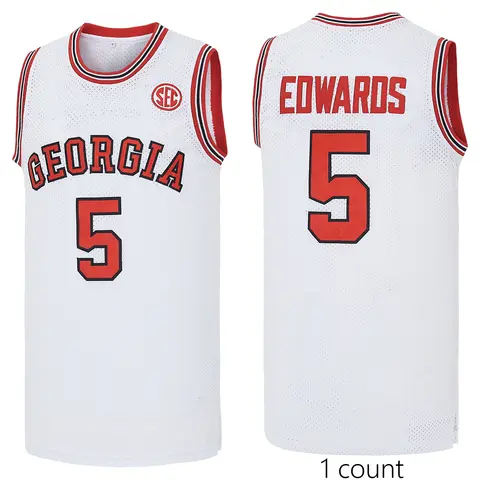 Male Men's Anthony Edwards #5 Georgia Embroidered Stitched Throwback College Basketball Lightweight Jersey - Breathable Moisture-Wicking Mesh, Quick-Dry Short Sleeve Sporty Chic Athletic Top, Standard Sizes Including XL