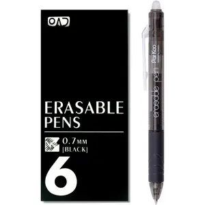 Retractable Erasable Gel Pens Clicker, Fine Point, Make Mistake Disappear, Black Ink for Note Taking and Crossword Puzzles, 6-Pack