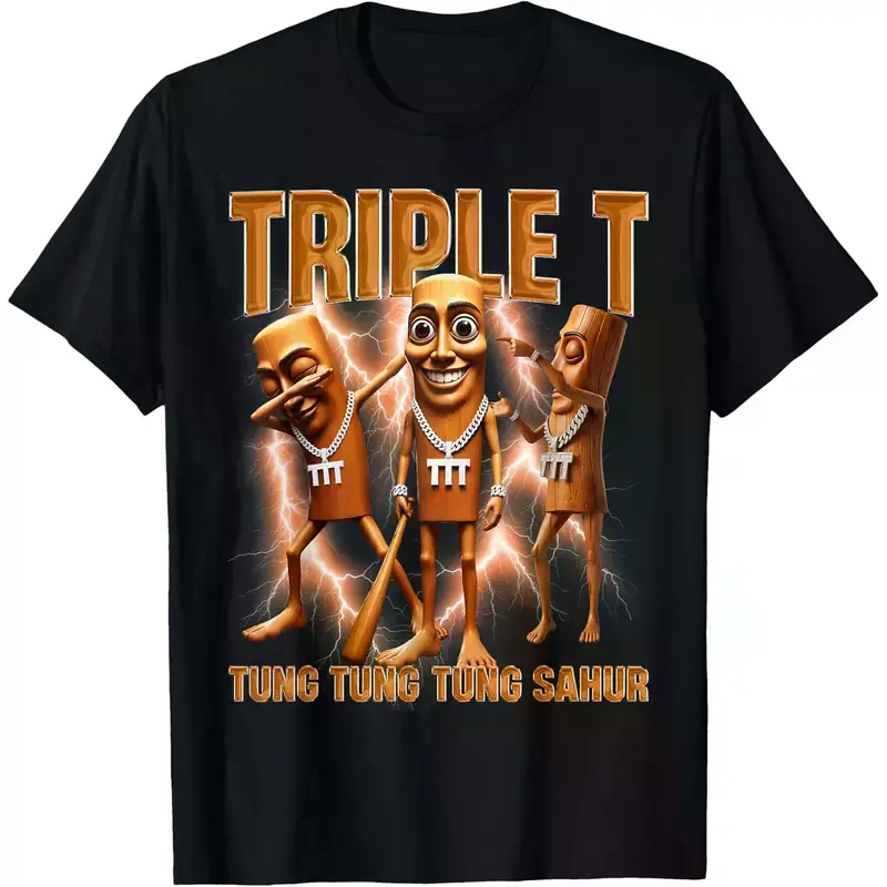 Premium Soft Cotton Unisex Triple T Tung Tung Tung Sahur Meme Crew Neck Graphic Tee