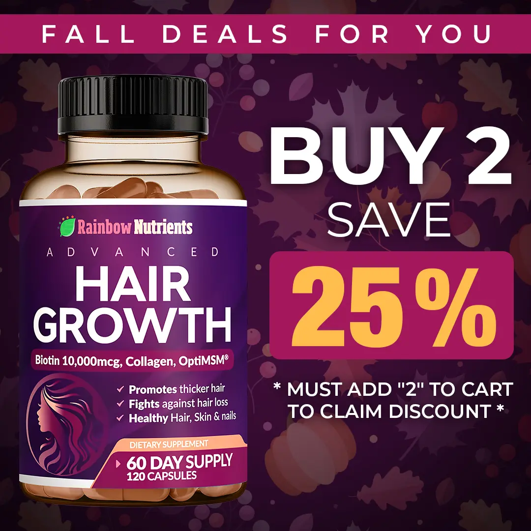 Rainbow Nutrients Advanced Hair Growth Supplement | Biotin 10,000mcg, Collagen & Saw Palmetto | Hair Vitamins for Hair Loss Supports Thicker Fuller Hair | Hair Skin & Nails  | 60 Day Supply