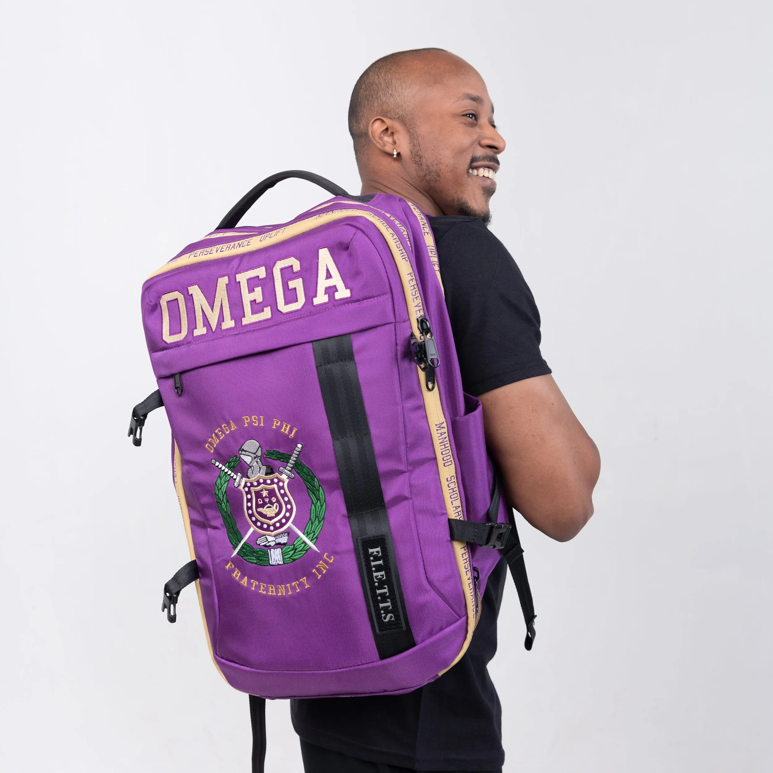 Omega Psi Phi Embroidered Purple and Gold Backpack