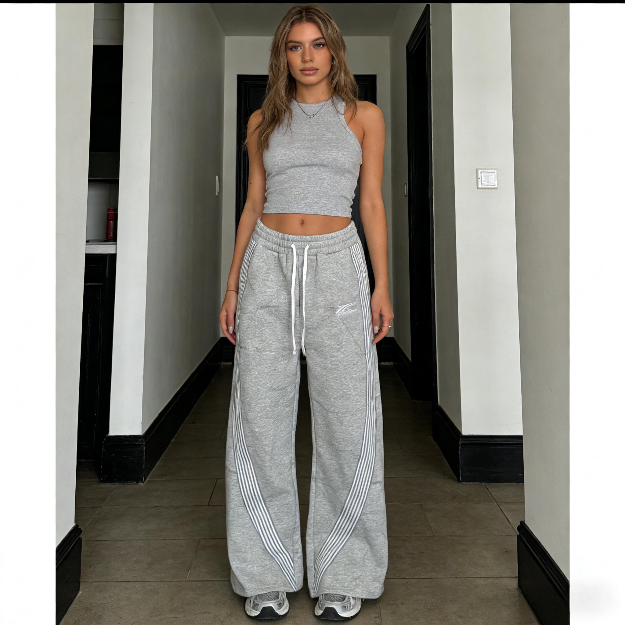 Striped Wide Leg Sweatpants, Y2K Retro Oversized Drawstring Track Pants, Casual Streetwear Baggy Lounge Trousers, Comfy Athletic Joggers for Men Women