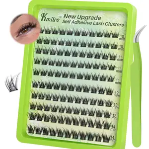 Kmilro Self Adhesive Eyelashes 10-14mm Wispy Lash Clusters Pre-Glued No Glue Needed Reusable Waterproof Press on Lashes for Natural Look 110Pcs with Tweezers Easy Apply Beginner Friendly Kit