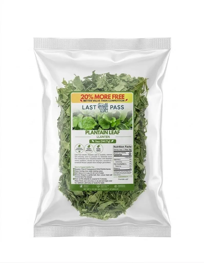 LAST PASS Natural Plantain Loose Leaf Herbal Tea - Non-Caffeinated, 0-Calorie Beverage, 4oz Dried Herb