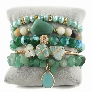 Boho Stackable Bracelet Set Natural Stone Shell Layered Jewelry with Gold Accents Trendy Bohemian Style for Women Handcrafted Unique Gift