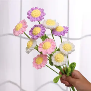 Crochet Daisy Flower, Crochet Artificial Flowers, 10pcs/set Handmade Knitting Flower, DIY Artificial Flower for Home Office Cafe Decor