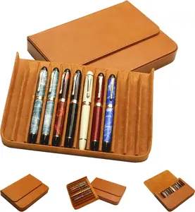 Fountain Pen Cases, Pen Tray,Leather Pen Case Magnetic Closure Drawer Organizer with Handmade Craftsmanship, Gift Box for Writers Artists Office, Christmas/Birthday Gift