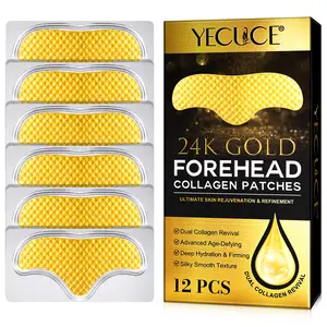 Yecuce 24k Gold Collagen Aloe Vera Forehead Mask Patches, Sheet Masks, Serum Mask, Skin Repair Facial, 1 Box of 12 Sheets, High Concentration Essence, Reduces Fine Lines, Enhances Skin Strength & Elasticity