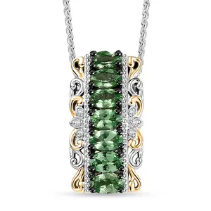 Tsavorite Garnet and White Zircon 1.85 ctw Rococo Filigree Pendant Necklace 20 Inches in 18K Vermeil Yellow Gold and Rhodium Over Sterling Silver Christmas Gifts