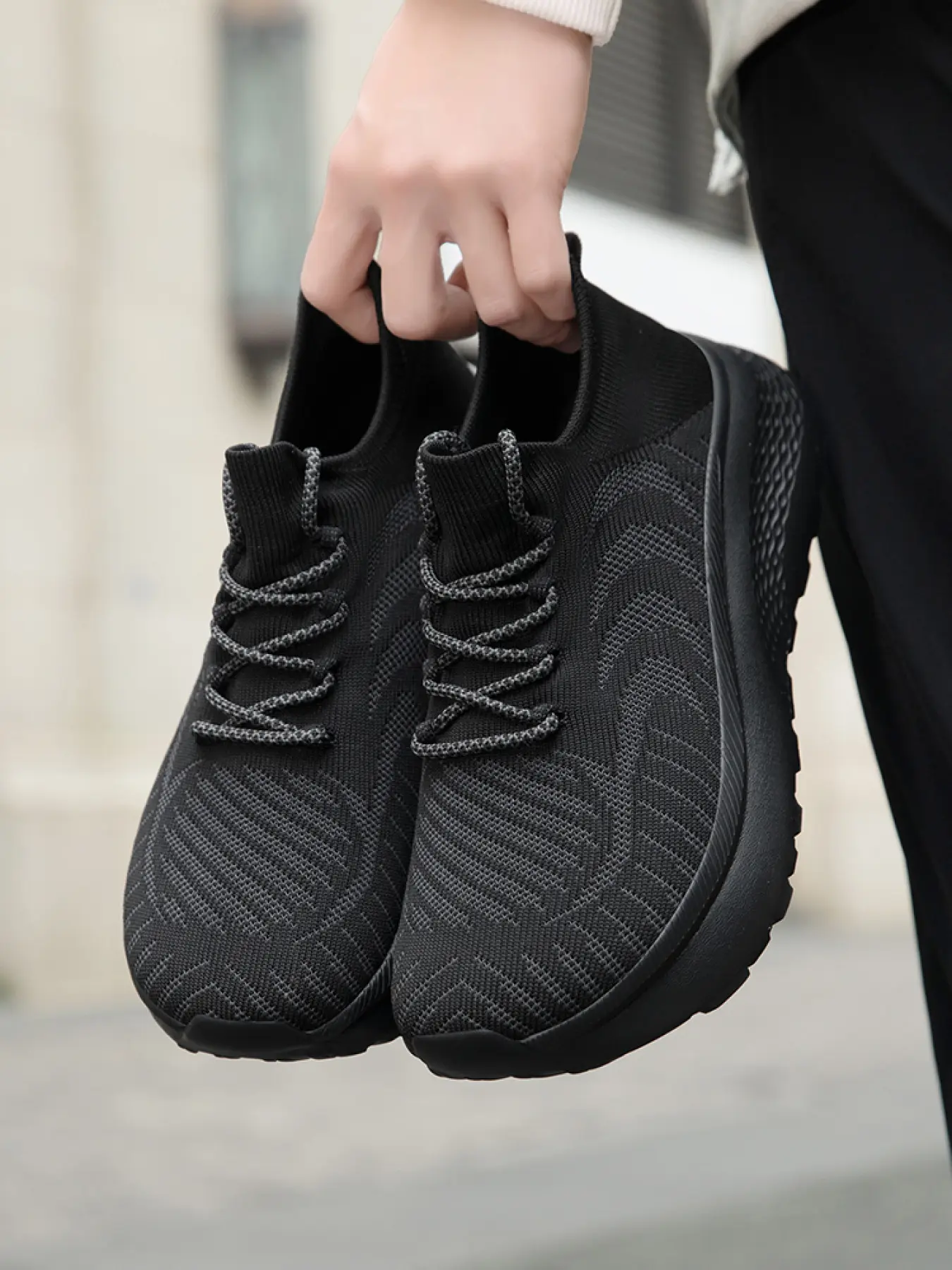 Men's Wide Toe Box Knit Sock Sneakers, Stretch Knit Shoes, Breathable Mesh Running Shoes, Thick Sole Comfortable Casual Athletic Shoes