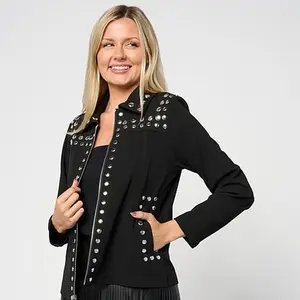 Colleen Lopez Crepe Knit Jacket with Stud Detail