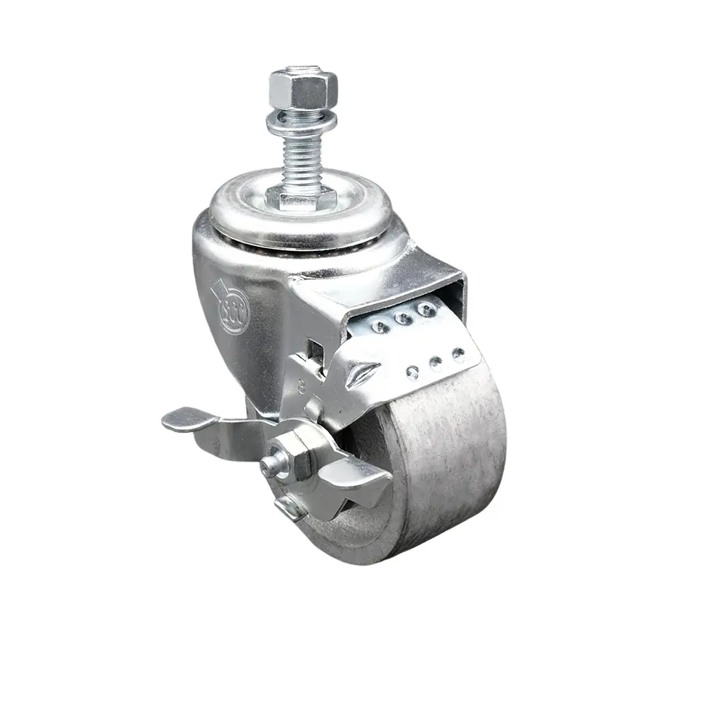 Service Caster SCC-TS20S314-SSS-TLB-121315 Semi Steel Cast Iron Swivel Threaded Stem Caster with 3 x 1.25 in. Silver Wheel & 0.5 in. Stem & Top Locking Brake, Abrasion Resistant, Stem Mounted, Swivel Type
