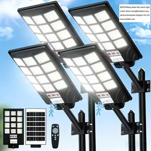 Professional Solar Street Light LED Dusk to Dawn Motion Sensor IP65 Waterproof Outdoor Floodlight with Remote Control for Parking Lots Courtyards