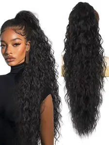 28 Inch Claw Style Ponytail Hair Extension Natural, Fluffy & Loose Wave Texture Synthetic Hair Extensions  Pre-styled Braided Wig for Effortless Look Perfect for Both Everyday Wear and Special Occasions like Parties Wavy Synthetic Hair