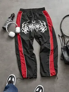 Men's Fashion Casual Sports Pants, Athleisure Style Bottoms, Nylon Fabric, Lightweight Breathable, Unique Print, Waist Drawstring, Adjustable Ankle Cuff, Outdoor Hiking