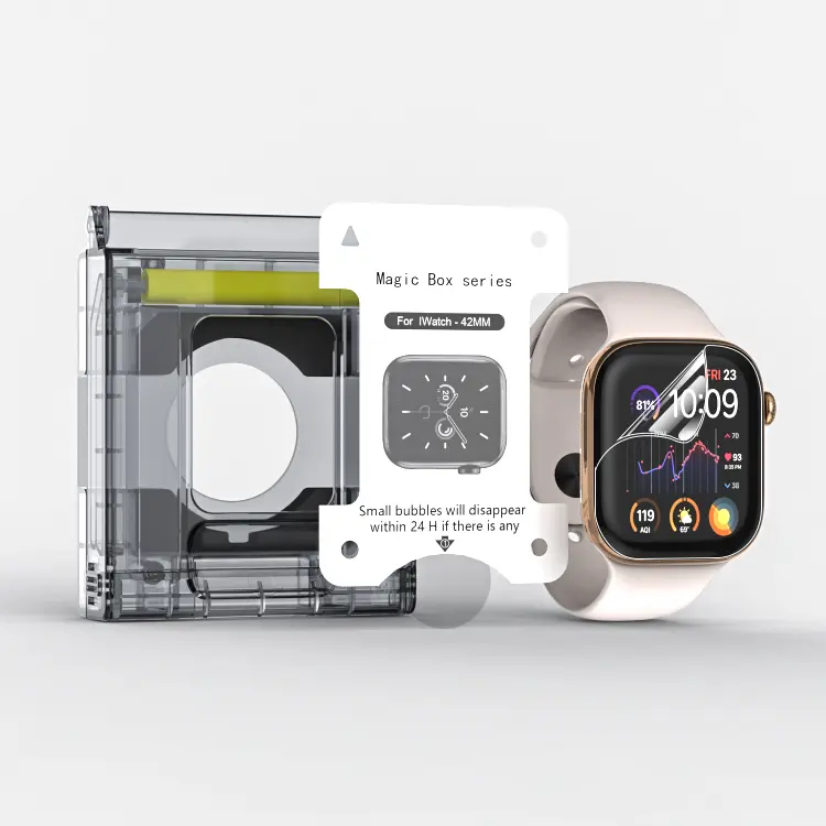 2-Piece Tempered Glass Smart Watch Screen Cover, 9H Scratch-Resistant HD Clear Wearable Accessory with Quick-Install Magic Box for Apple Watch 49/46/45/44/42/41/40mm, Oil-Water Repellent, Universal Fit, No-Skill Easy Installation, Accessories, Protection