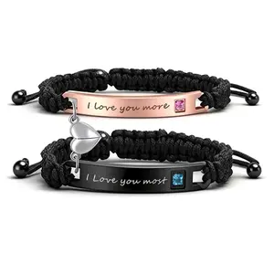 Veliora Gift B Couple Bracelets His Queen Her King, Matching Braided Bracelets with Heart Charm, Adjustable Lovers Gift Adjustable Braided Rope Bracelets with Heart Charm, Matching Lovers Jewelry Gift Valentine’s Day Gift for Him and Her