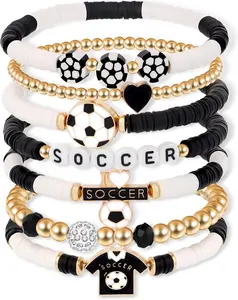 Soccer Bracelets for Women, Stackable Stretch Beaded Bracelets, Soccer Fan Bracelet, Sports Birthday Anniversary Game Day Gifts for Women Men Fans
