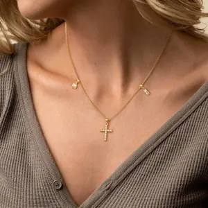 FUNSANNY Jesus Cross Pendant Choker Necklace For Women Gold  Pearl Charm Adjustable Long Chain Necklace Cross Necklace For Women Jewelry For Christmas