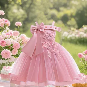 5081 Girl Princess Dress Flower Bow Elegant A-line Princess Skirt Perfect for Performance Wedding Parties and Summer Wearing Fashionable Design
