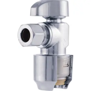 1/2 x 3/8 Inch Compression Angle Stop Valve, Quarter Turn, Push to Connect Brass Plumbing Fitting, PEX Pipe, Copper, CPVC, PE-RT, HDPE, UR23036