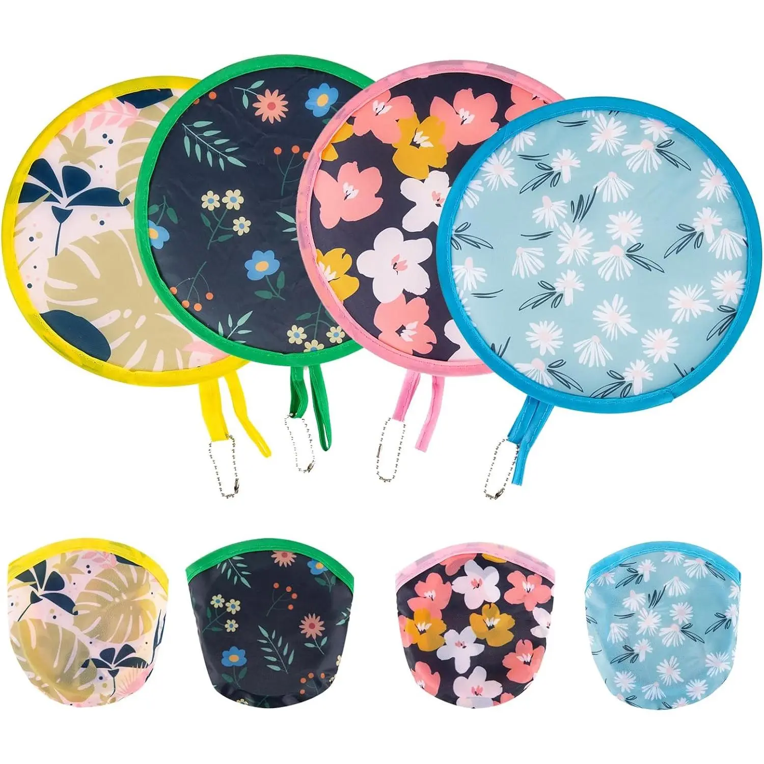 4 Styles Floral Round Foldable Hand Fan Japanese Foldable Fan Style Handheld Foldable Compact Cooling Fans,Round Folding Fan for Outdoor Games,Xmas Decoration,Festival,Party Favors,Travel,Events