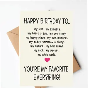 Heartfelt Birthday Card for Soulmate, Boyfriend, Girlfriend - "You’re My Favorite Everything" Sentimental Greeting Card