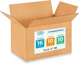 Medium Shipping & Moving Boxes 16x10x10 inches (10-Pack) - Extra Strength 200 lb vs Regular - Corrugated Packing Boxes for Moving - Cardboard Box, Made in USA - Packaging Box by IDL Packaging