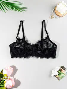 4 Pack Elegance Lace Bras for Women, Elegant bras, Adjustable straps, eyelash lace back design, ultra-thin & breathable wireless style, see-through soft skin-friendly fabric, multiple colors available, daily & dating wear