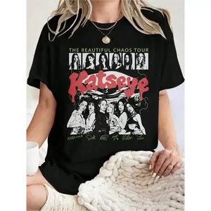 Retro Katseye Kpop Shirt for Fans, Kpop Girl Goup Graphic Unisex T-Shirt, The Beautiful Chaos Shirt, K Music For Fan Gift, Fandom Concert Tee Shirt,Women's and Girl's Casual Street Kpop Style T-Shirt