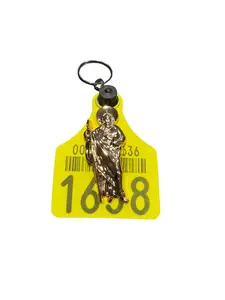 Cattle Tag Keychain Arete de Vaca Llavero con Concho San Judas