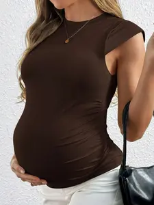 Maternity Solid Color Sleeveless T-Shirt, Fashionable For Summer Summer For Women
