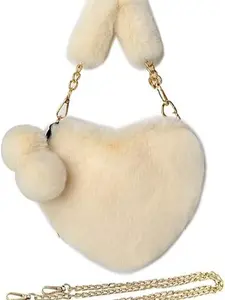 Fashion Rejolly Furry Purse for Girls Heart Shaped Fluffy Faux Fur Handbag for Women Soft Small Shoulder Bag Clutch Purse