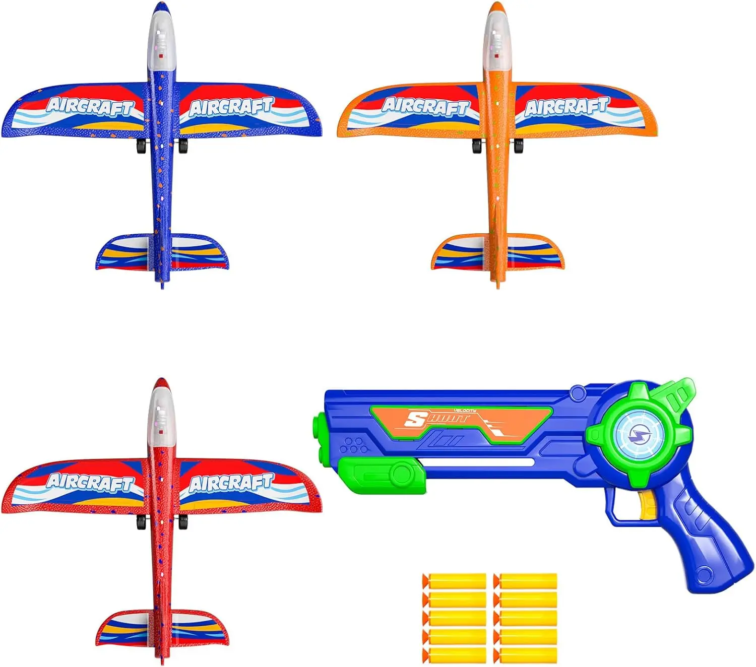 3 Airplanes Dual Flight Foam Gliders with LED Lights - Versatile Airplane Launcher Toy Set