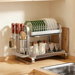 Stainless Steel Dish Drainer Rack, Multi-Functional Space-Saving Kitchen Organizer, Easy Install, Holds Forks, Chopsticks, Cups, Cutting Boards