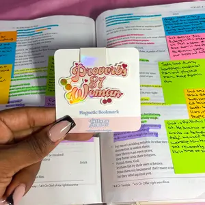 Tiffany Amber Designs Proverbs 31 Woman Magnetic Bookmark - Retro-Style Font with Starry Holographic Finish