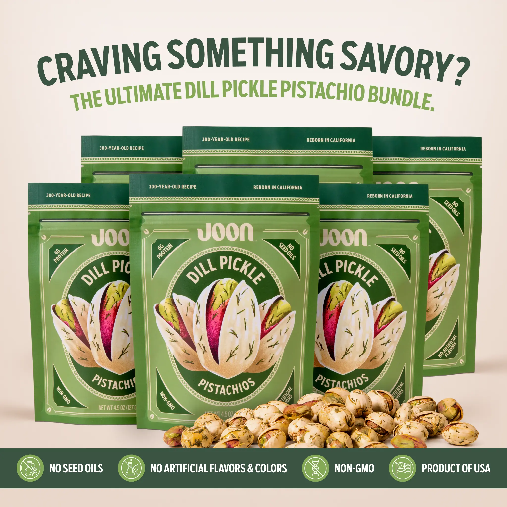 Joon In Shell Dill Pickle Pistachios 6-Pack, Tangy Dill Crunchy Protein Healthy Packaged Snack with Clean Ingredients